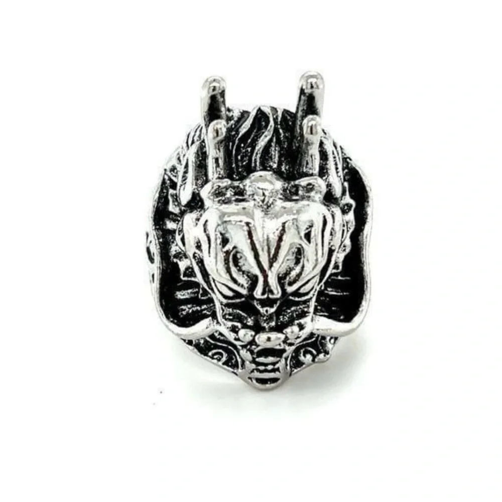 Silver Tone Dragon Head Men's Ring